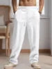 Men's Cotton Linen Casual Pants Loose Wide Leg Elastic Waist Daily Commute Trousers for Men