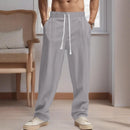 Men's Cotton Linen Casual Pants Loose Wide Leg Elastic Waist Daily Commute Trousers for Men