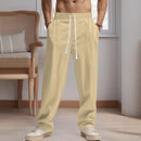 Men's Cotton Linen Casual Pants Loose Wide Leg Elastic Waist Daily Commute Trousers for Men