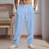 Men's Cotton Linen Casual Pants Loose Wide Leg Elastic Waist Daily Commute Trousers for Men