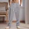 Men's Cotton Linen Casual Pants Loose Wide Leg Elastic Waist Daily Commute Trousers for Men