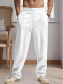 Men's Cotton Linen Casual Pants Loose Wide Leg Elastic Waist Daily Commute Trousers for Men