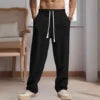 Men's Cotton Linen Casual Pants Loose Wide Leg Elastic Waist Daily Commute Trousers for Men