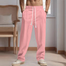 Men's Cotton Linen Casual Pants Loose Wide Leg Elastic Waist Daily Commute Trousers for Men